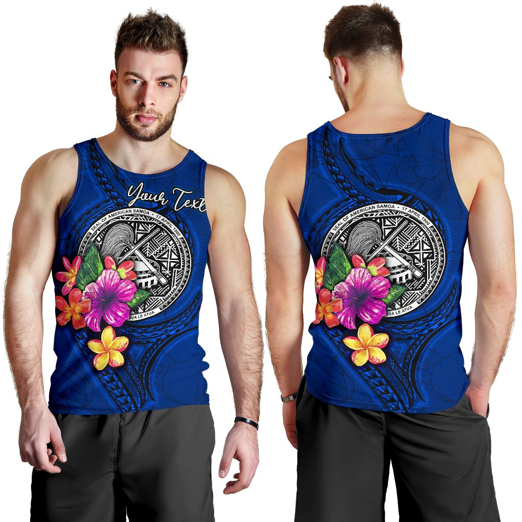 American Samoa Polynesian Custom Personalised Men's Tank Top - Floral With Seal Blue Blue - Polynesian Pride