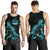 Vanuatu Polynesian Men Tank Top - Turtle With Blooming Hibiscus Tuquoise - Polynesian Pride