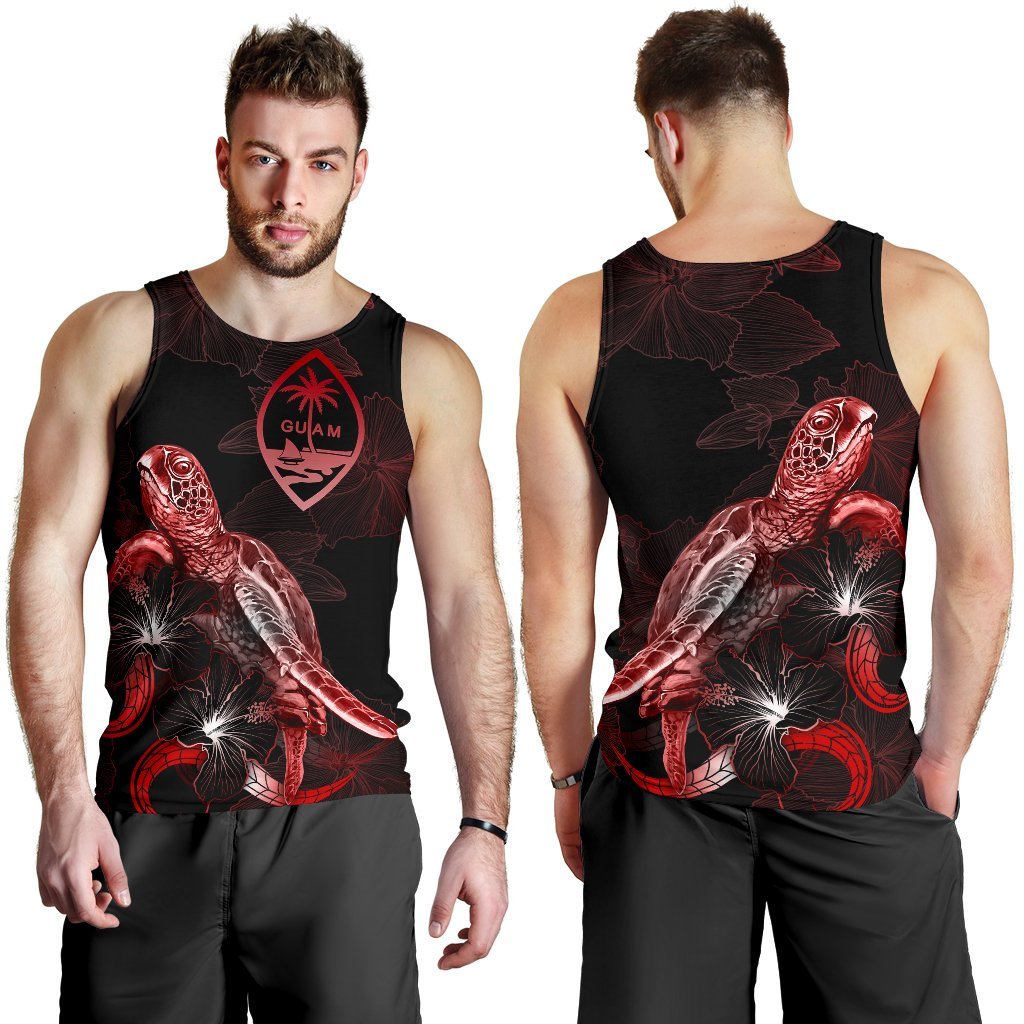Guam Men Tank Top - Turtle With Blooming Hibiscus Red - Polynesian Pride