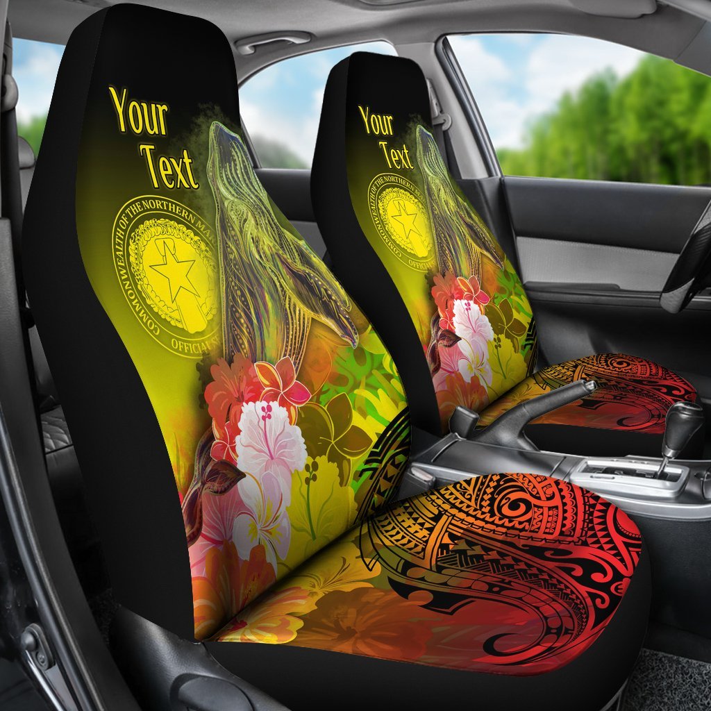 CNMI Custom Personalised Car Seat Covers - Humpback Whale with Tropical Flowers (Yellow) Universal Fit Yellow - Polynesian Pride