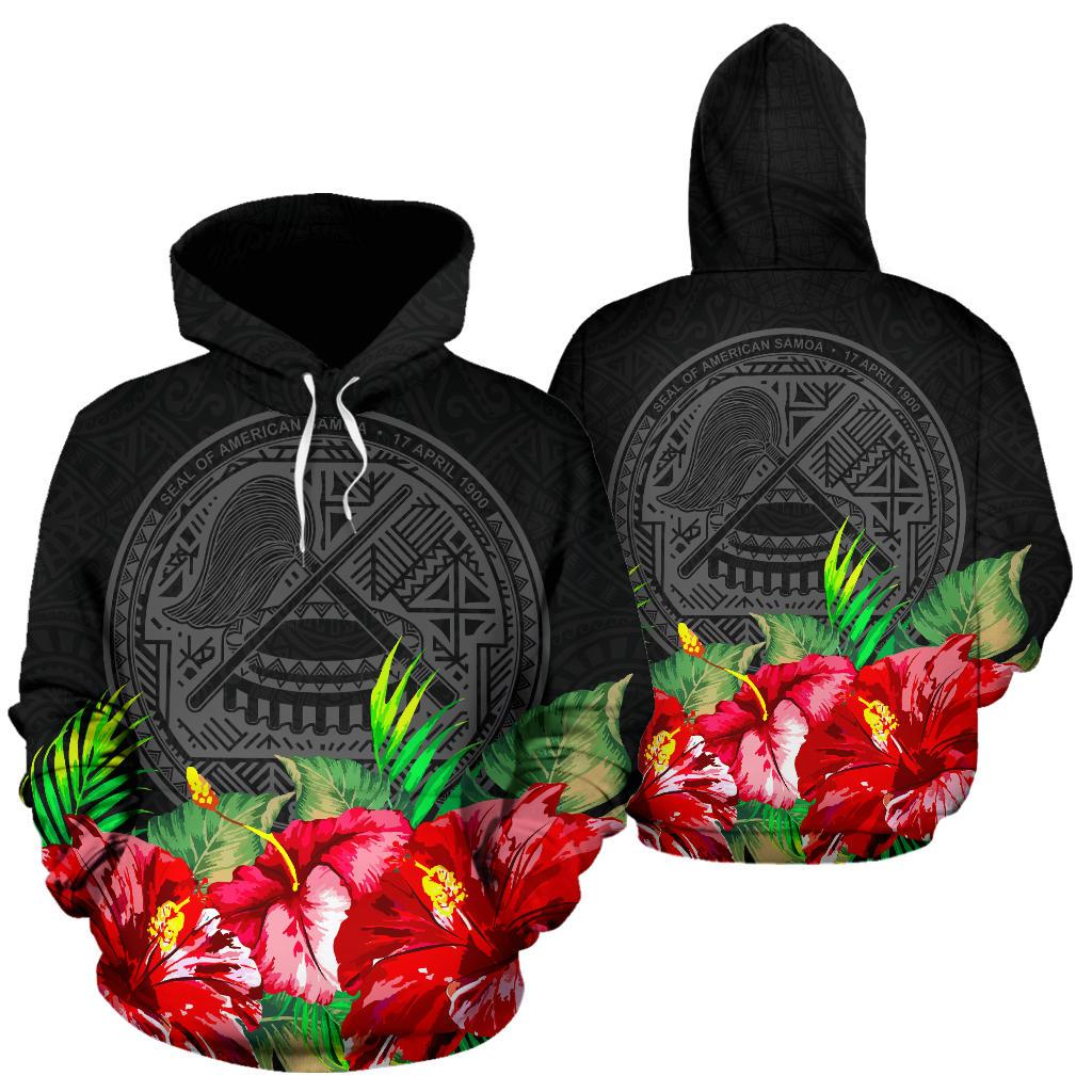 American Samoa Polynesian Hoodie Black Hibiscus Unisex Black - Polynesian Pride