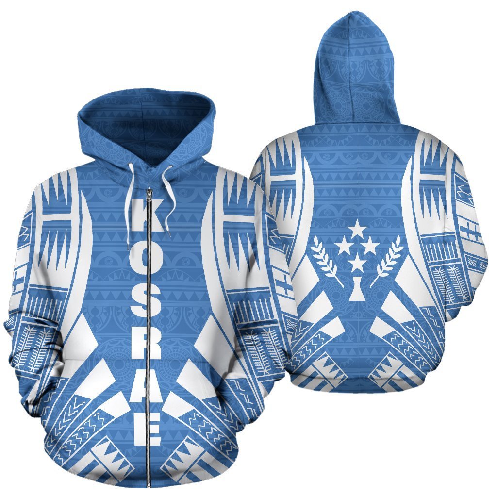 Kosrae All Over Zip up Hoodie Tattoo Style Unisex Blue - Polynesian Pride