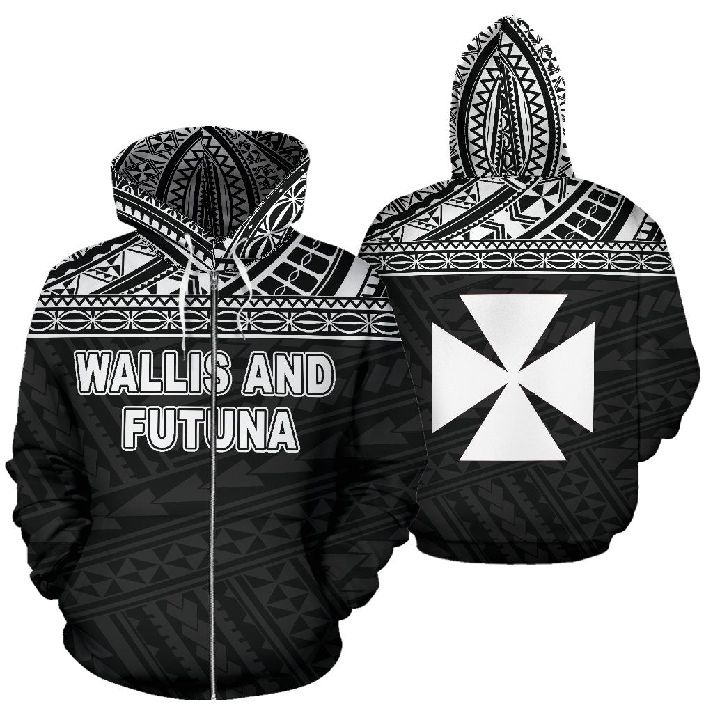 Wallis and Futuna Polynesian Zip up Hoodie Black Unisex Black - Polynesian Pride