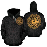 Polynesian All Over Hoodie Polynesian Face Tattoo 9 Unisex Black & GOLD - Polynesian Pride