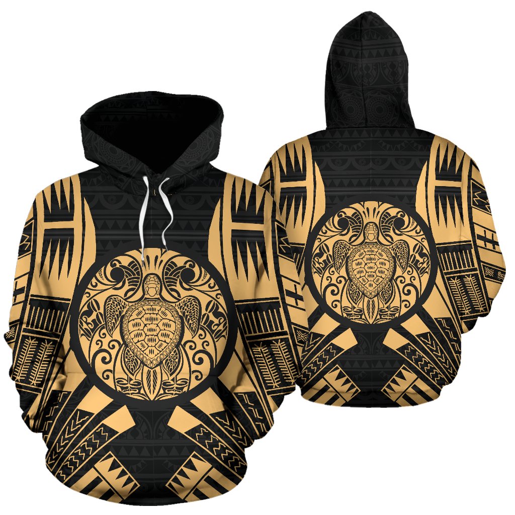 Turtle All Over Hoodie Tattoo Style Unisex Gold - Polynesian Pride