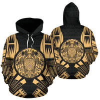 Turtle All Over Hoodie Tattoo Style Unisex Gold - Polynesian Pride