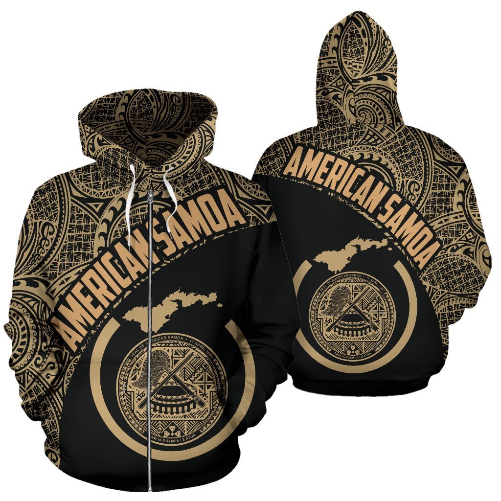 American Samoa Polynesian Zip up Hoodie American Samoa Seal Map Polynesian Tattoo Unisex White - Polynesian Pride