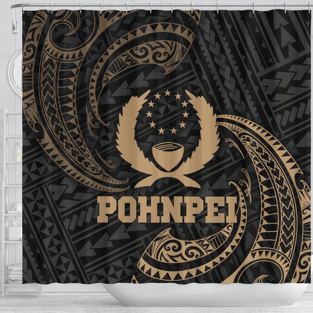 Pohnpei Micronesia Shower Curtain - Gold Tribal Wave - Polynesian Pride