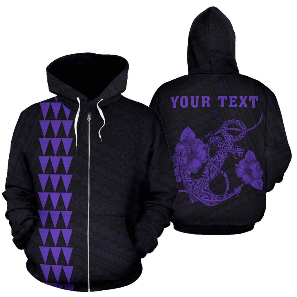 Polynesian Kakau Anchor Hibiscus Hawaii Custom Zip Hoodie Purple Unisex Purple - Polynesian Pride