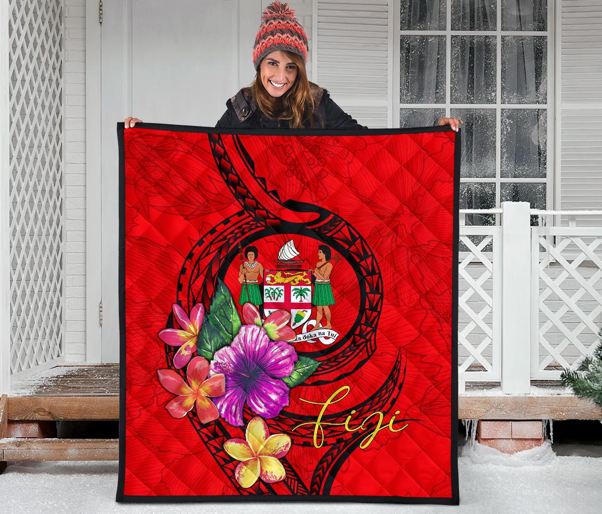 Fiji Polynesian Premium Quilt - Floral With Seal Red - Polynesian Pride