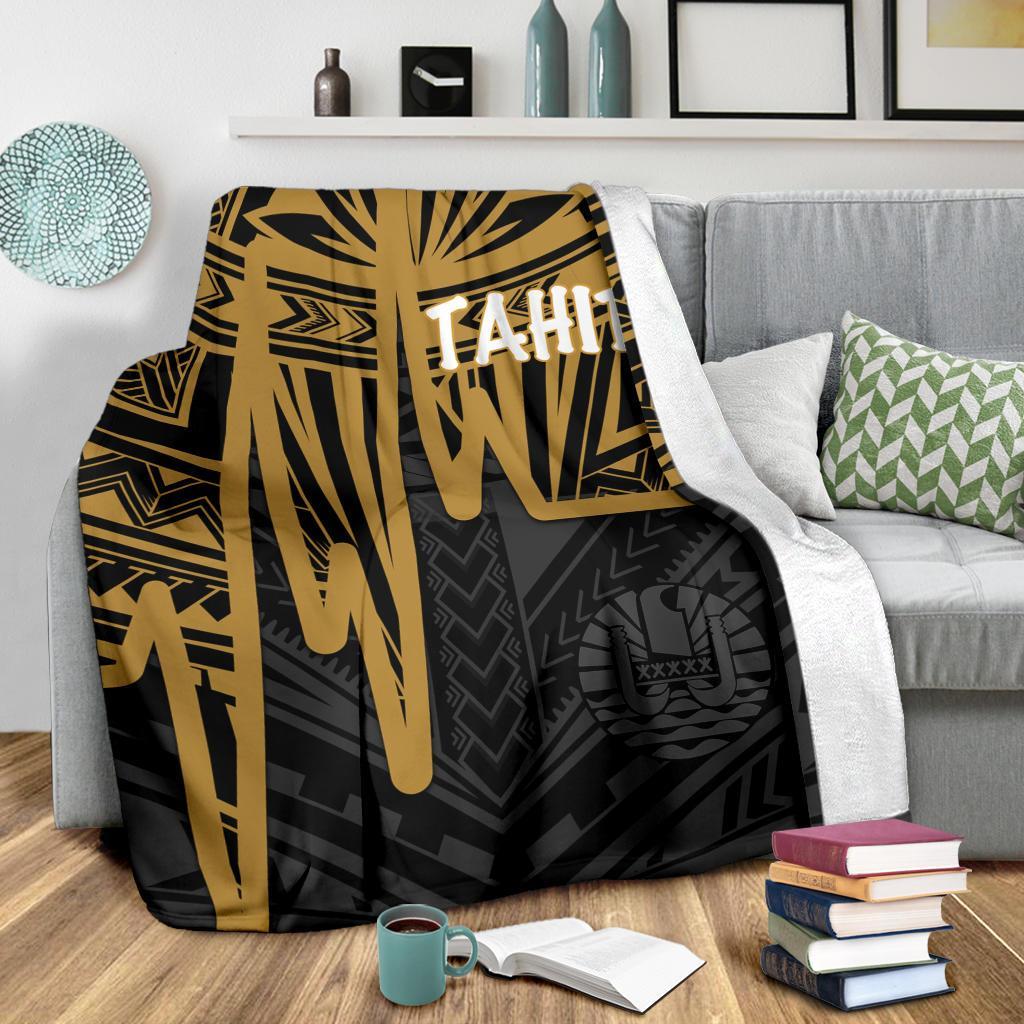 Tahiti Premium Blanket - Tahiti Seal In Heartbeat Patterns Style (Gold) - Polynesian Pride