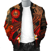 Tahiti Polynesian Men's Bomber Jacket - Plumeria Flowers And Waves - Polynesian Pride