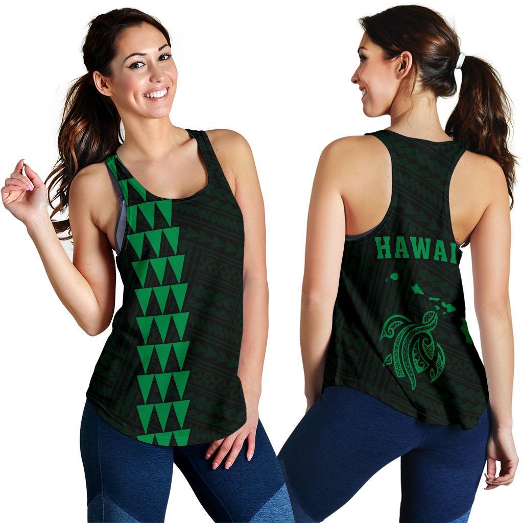 Hawaii Kakau Polynesian Turtle Map Women's Racerback Tank - Green Green - Polynesian Pride