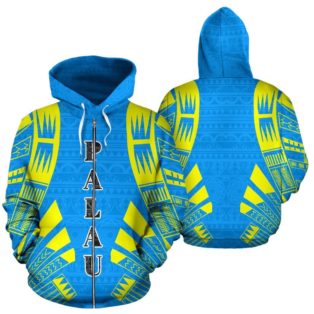 Palau All Over Zip up Hoodie Polynesian Tattoo Style Unisex White - Polynesian Pride