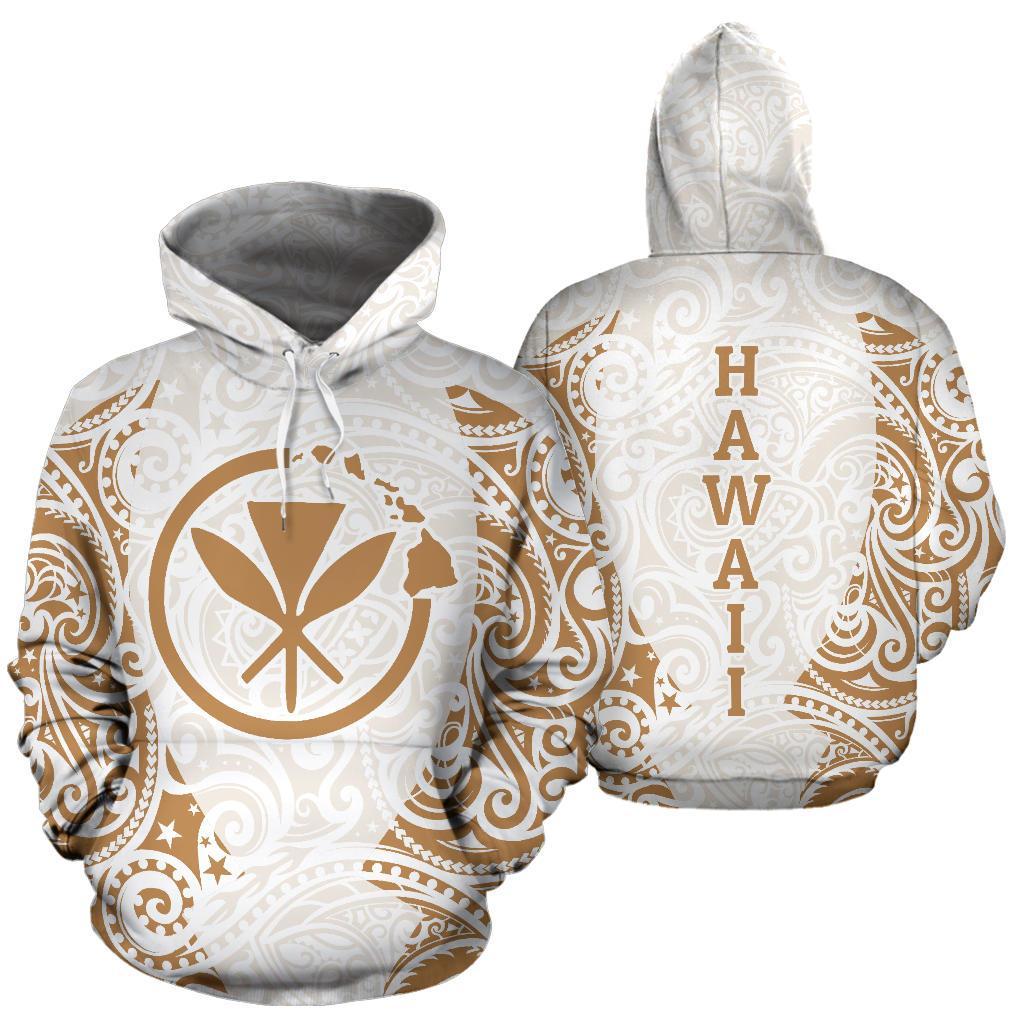 Hawaii Hoodie Kanaka Maoli Polynesian Tattoo White Gold Unisex White - Polynesian Pride