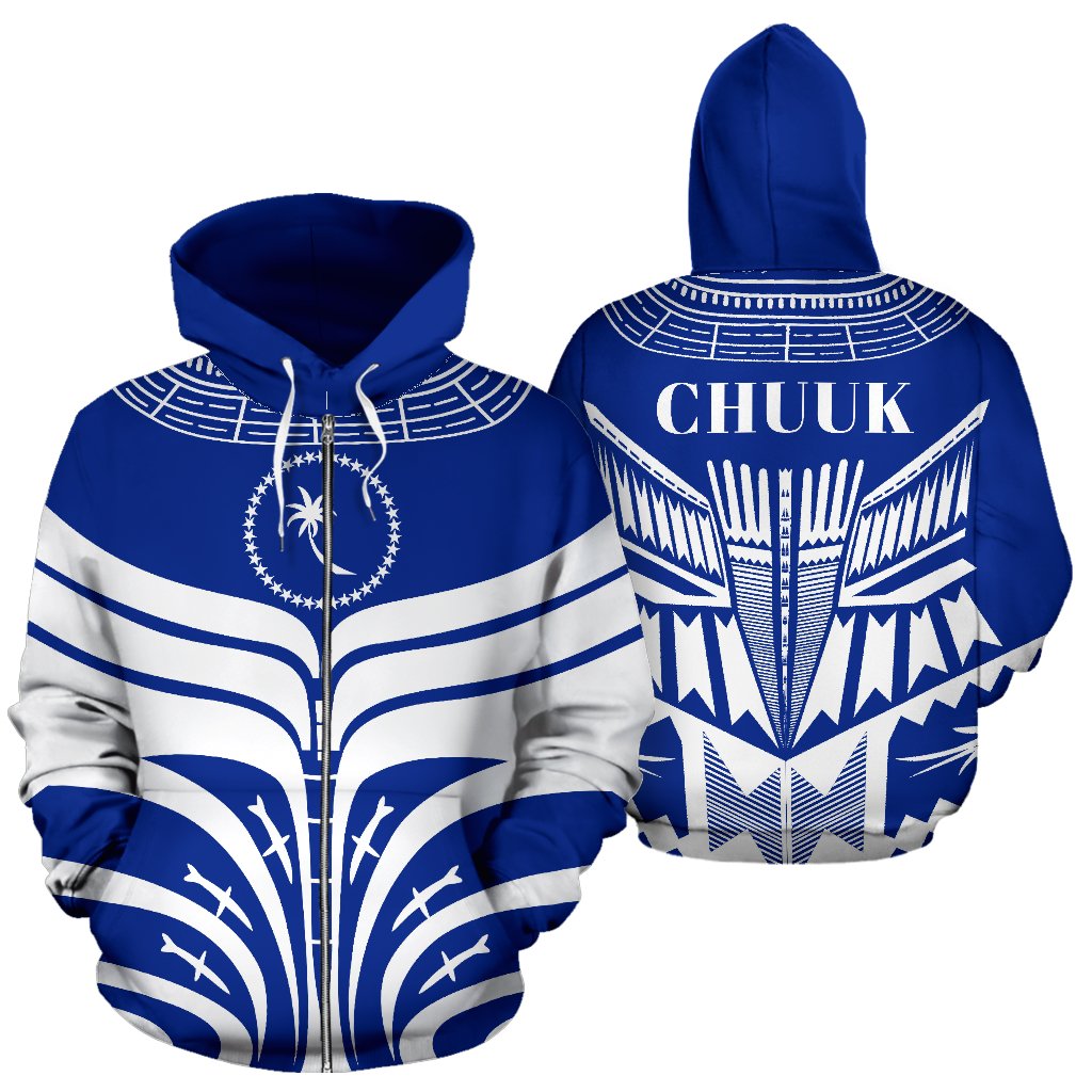 Chuuk All Over Zip up Hoodie Micronesian Tattoo Design Unisex Blue - Polynesian Pride