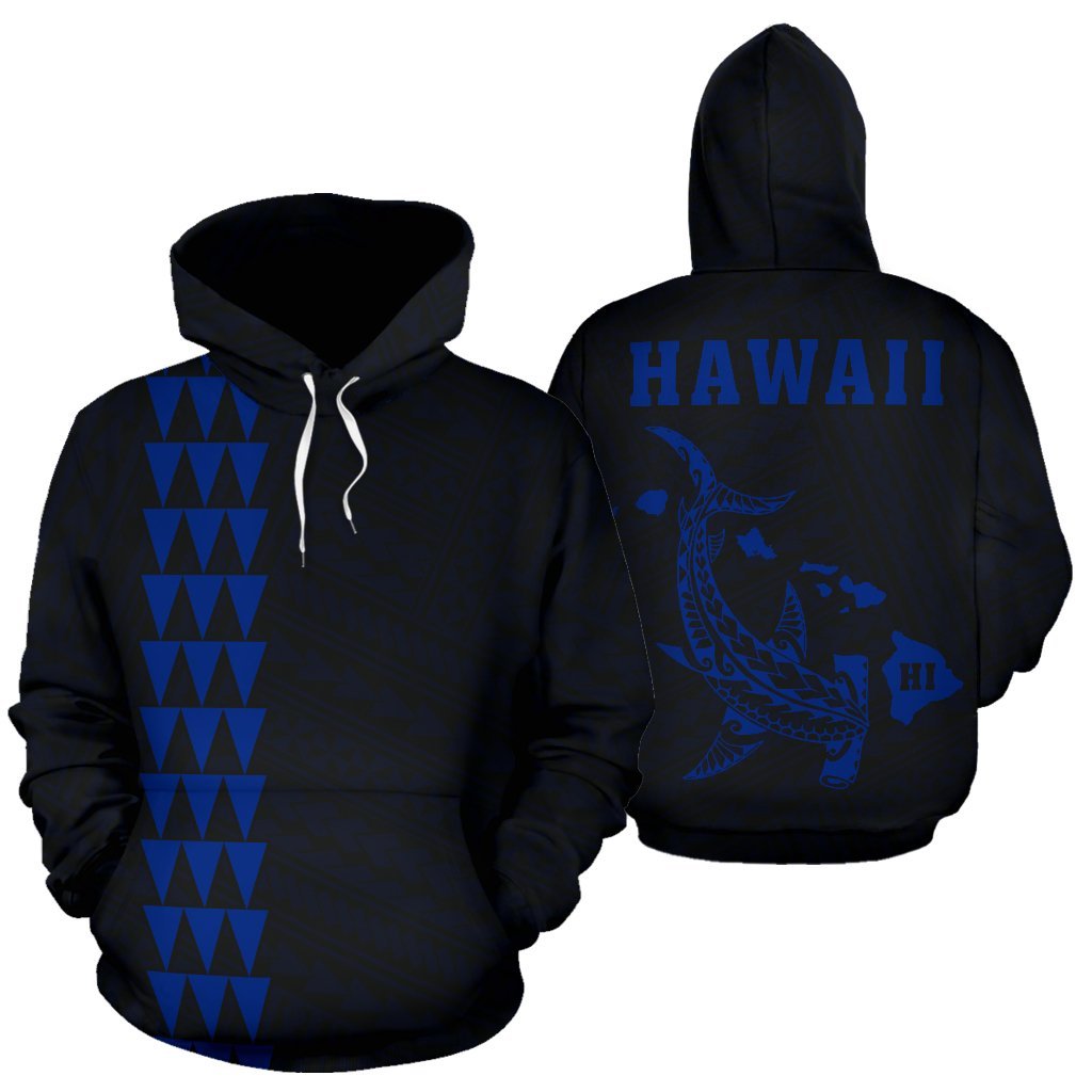 Hawaii Kakau Polynesian Blue Hammerhead Shark Hoodie Unisex Blue - Polynesian Pride
