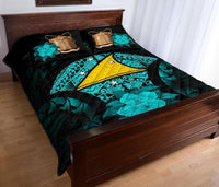 Tokelau Polynesian Quilt Bed Set Hibiscus Turquoise - Polynesian Pride