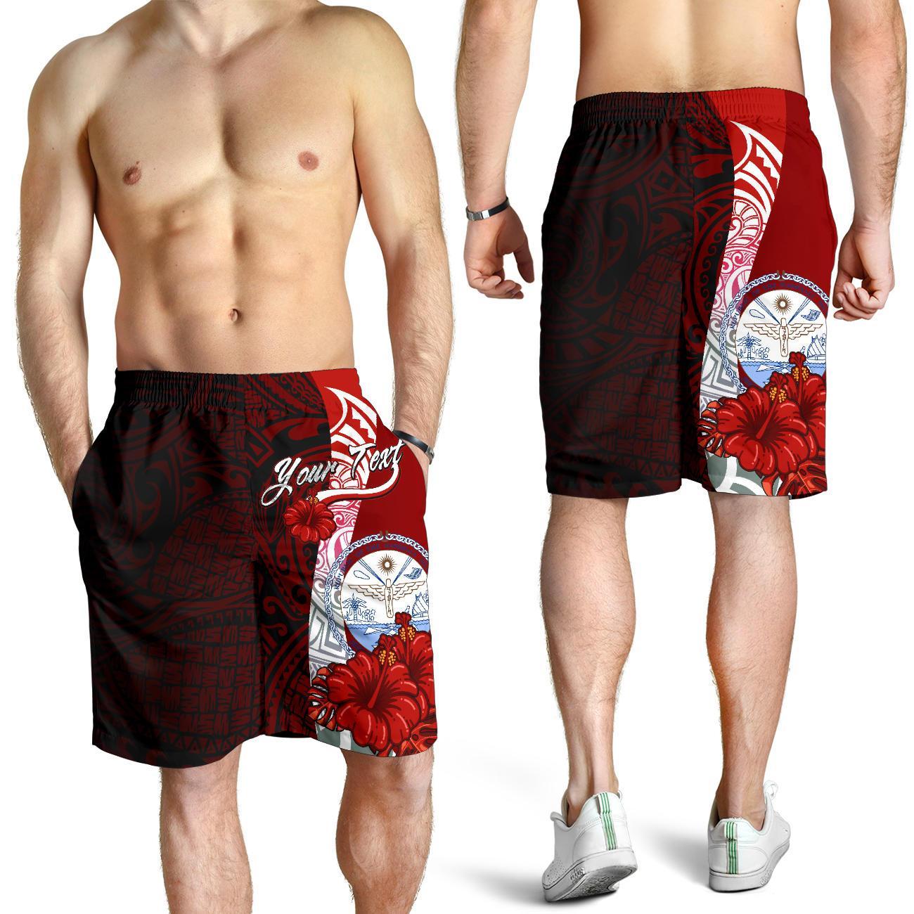 Marshall Islands Polynesian Custom Personalised Men's Shorts - Coat Of Arm With Hibiscus Red - Polynesian Pride