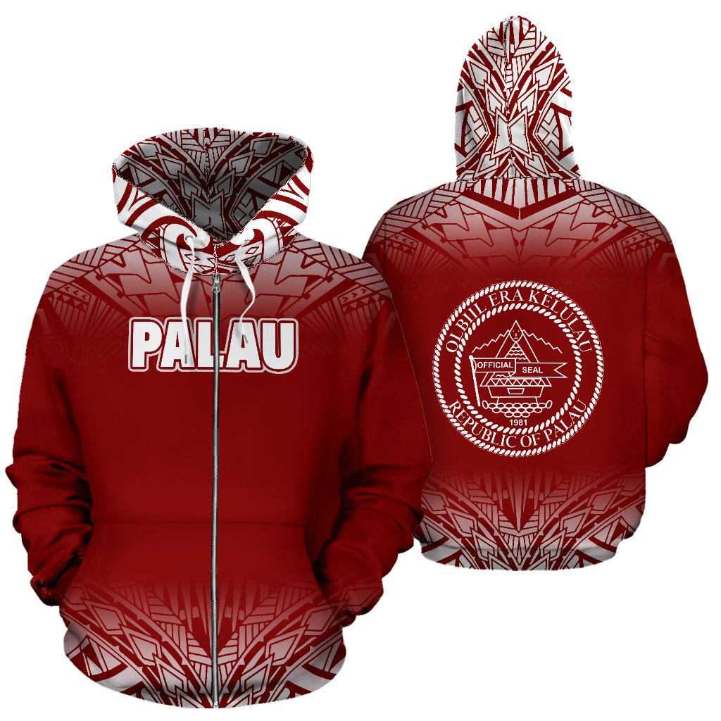 Palau All Over Zip up Hoodie Fog Red Unisex Red - Polynesian Pride