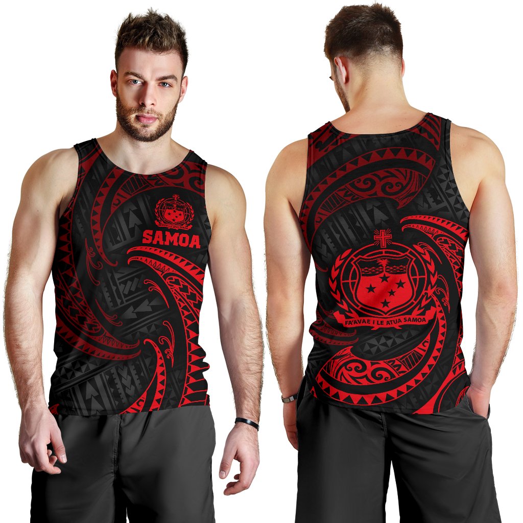 Samoa Polynesian Men's Tank Top - Red Tribal Wave Red - Polynesian Pride