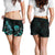 American Samoa Polynesian Women's Shorts - Turtle With Blooming Hibiscus Turquoise - Polynesian Pride