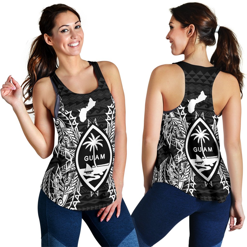 Guam Polynesian Women Tank Top Map Black - Polynesian Pride