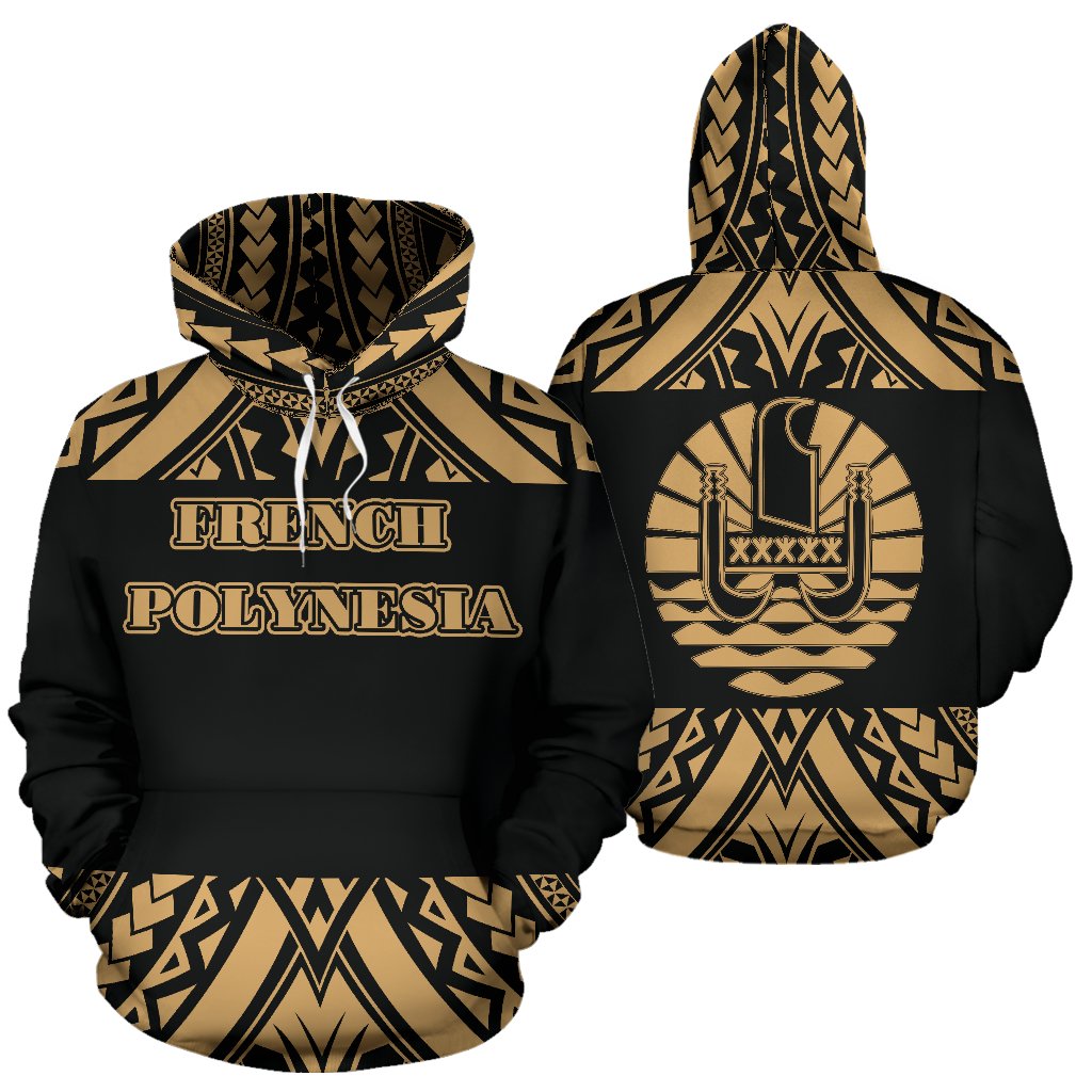 French Polynesia All Over Hoodie Polynesian Gold Version Unisex White - Polynesian Pride