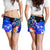 Polynesian Hawaii Women's Shorts - Humpback Whale with Tropical Flowers (Blue) - Polynesian Pride