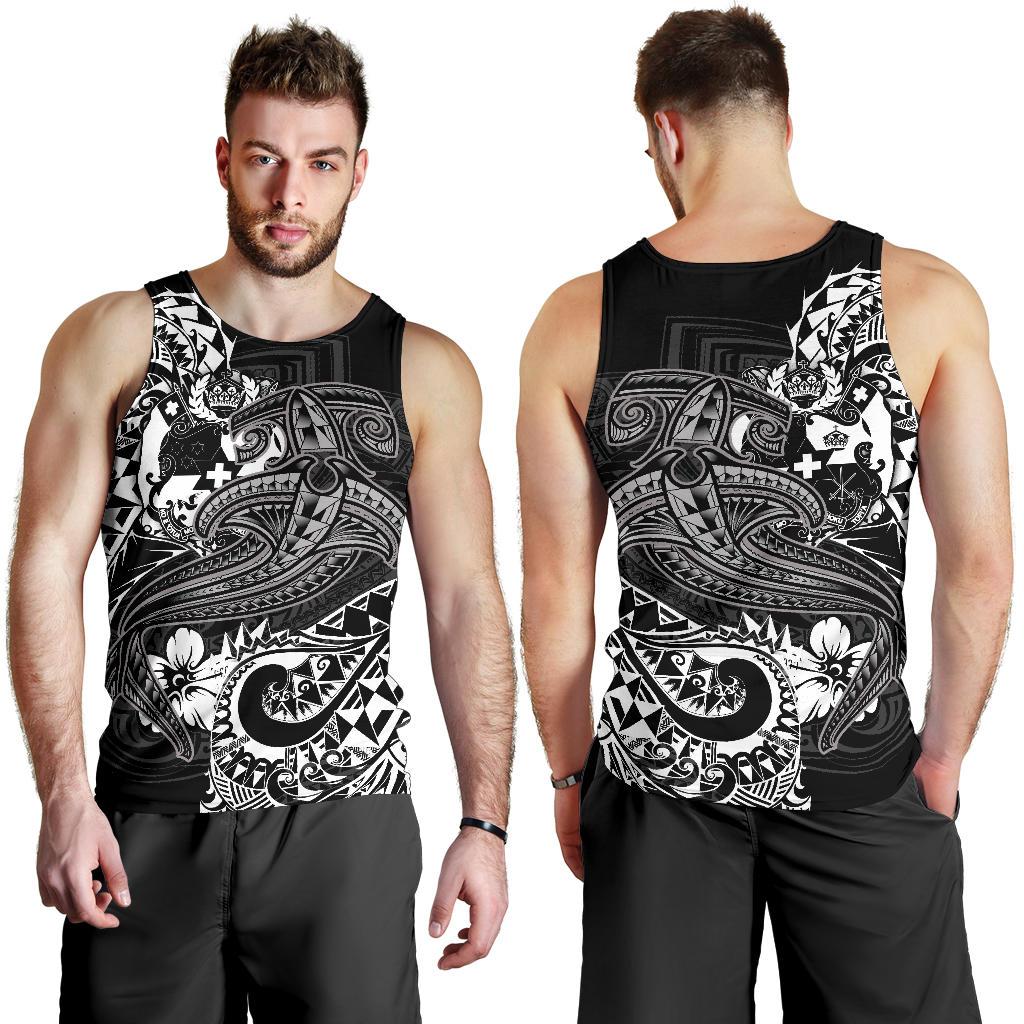 Tonga Men's Tank Top - White Shark Polynesian Tattoo White - Polynesian Pride