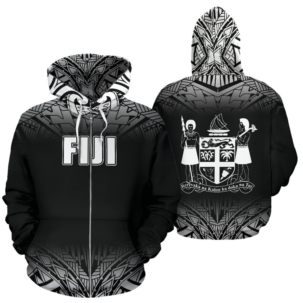 Fiji All Over Zip up Hoodie Fog Black Style Unisex Black - Polynesian Pride