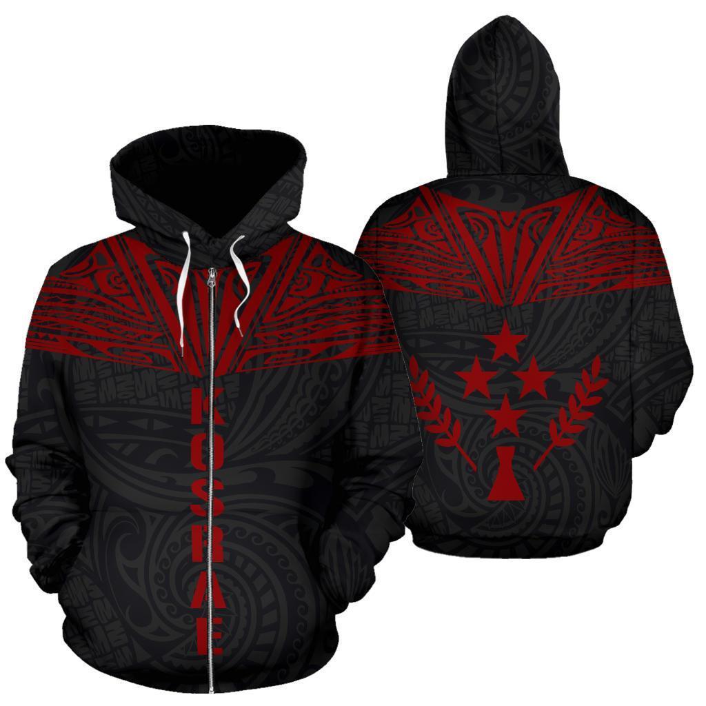 Kosrae All Over Zip up Hoodie Red Neck Style Red - Polynesian Pride