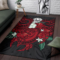 Tahiti Polynesian Area Rug - Hibiscus and Sea Turtle (Red) - Polynesian Pride