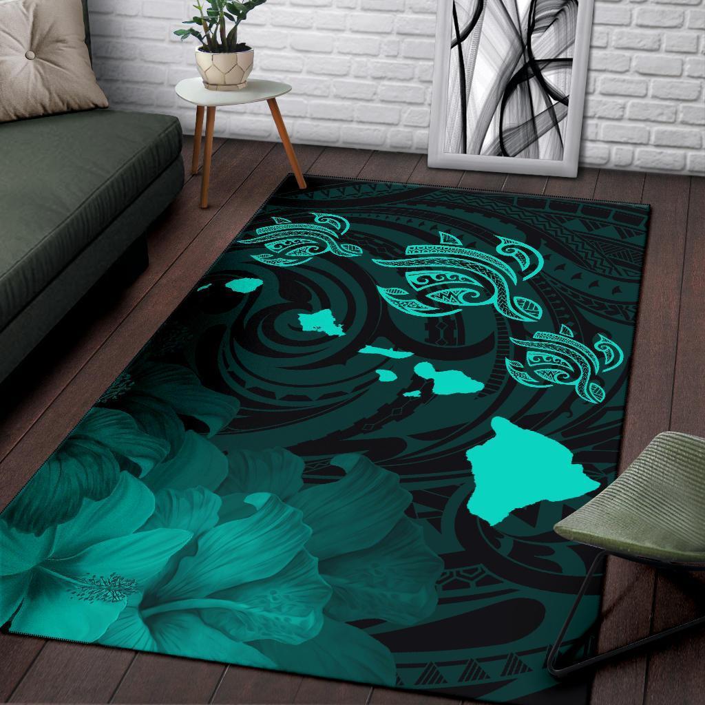 Hawaii Turtle Hibiscus Map Polynesian Area Rug AH - Polynesian Pride