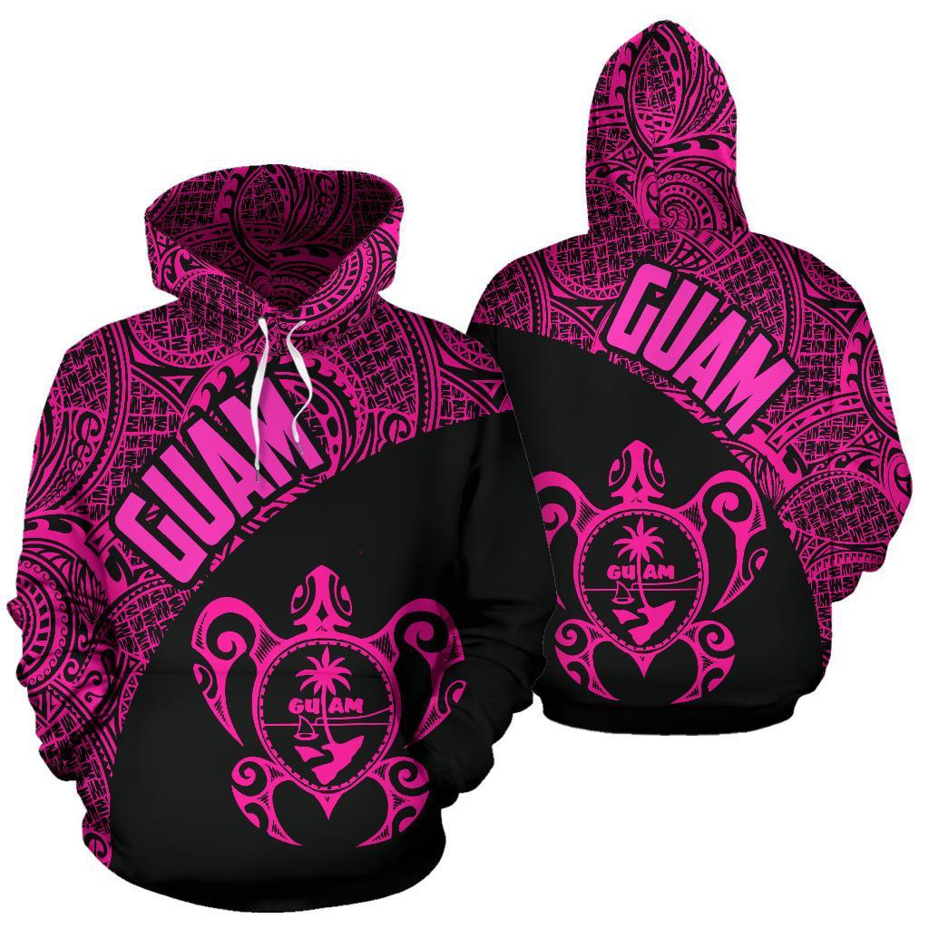 Guam Hoodie Guam Coat of Arm In Turtle Polynesian Tattoo Pink Pink - Polynesian Pride