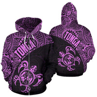 Tonga Zip up Hoodie Tonga Coat of Arms In Turtle Polynesian Tattoo 050 Black - Polynesian Pride