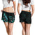 Palau Polynesian Women's Shorts - Turtle With Blooming Hibiscus Turquoise - Polynesian Pride