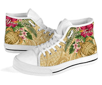 hawaiiHigh Top Shoe - Turtle High Top Shoe Strong Pattern Hibiscus Plumeria AH - Polynesian Pride