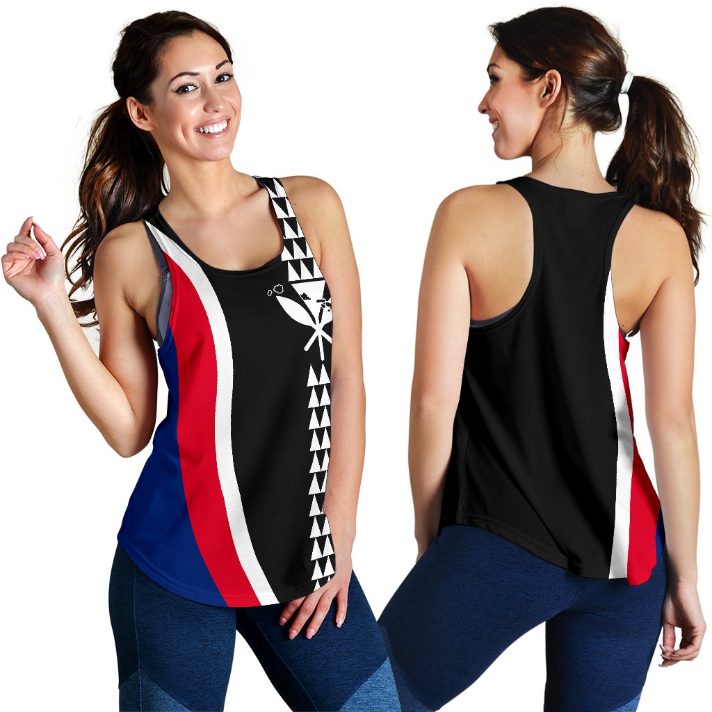 Hawaii Kakau Flag Women's Racerback Tank Black - Polynesian Pride