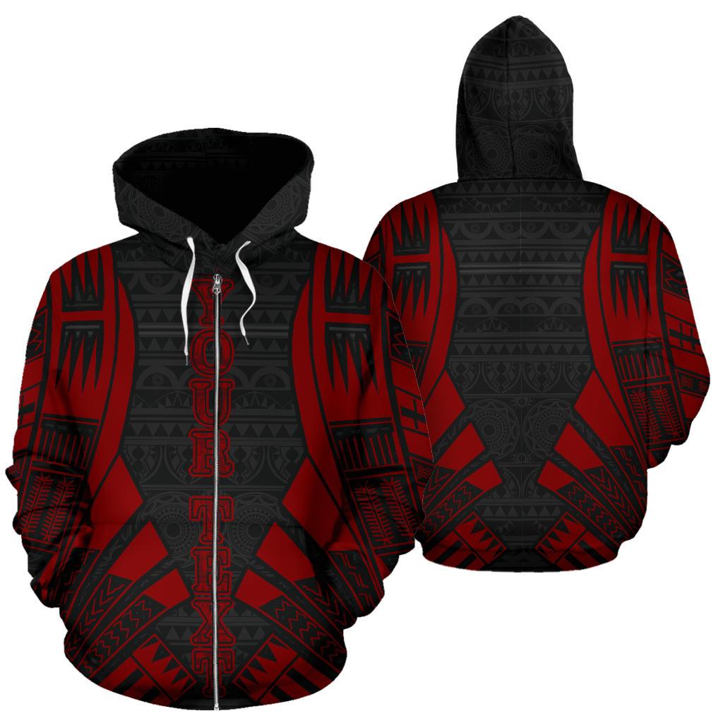 Poly All Over Custom Zip up Hoodie Polynesian Tattoo Red Style Unisex Red - Polynesian Pride