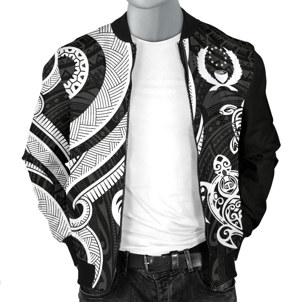 Pohnpei Micronesian Men Bomber Jacket - White Tentacle Turtle - Polynesian Pride