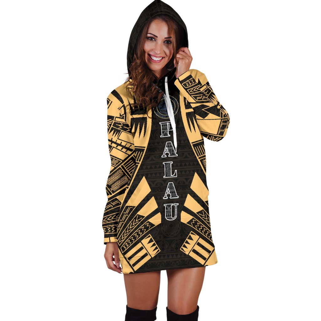 Palau Hoodie Dress - Polynesian Tattoo Gold - Polynesian Pride