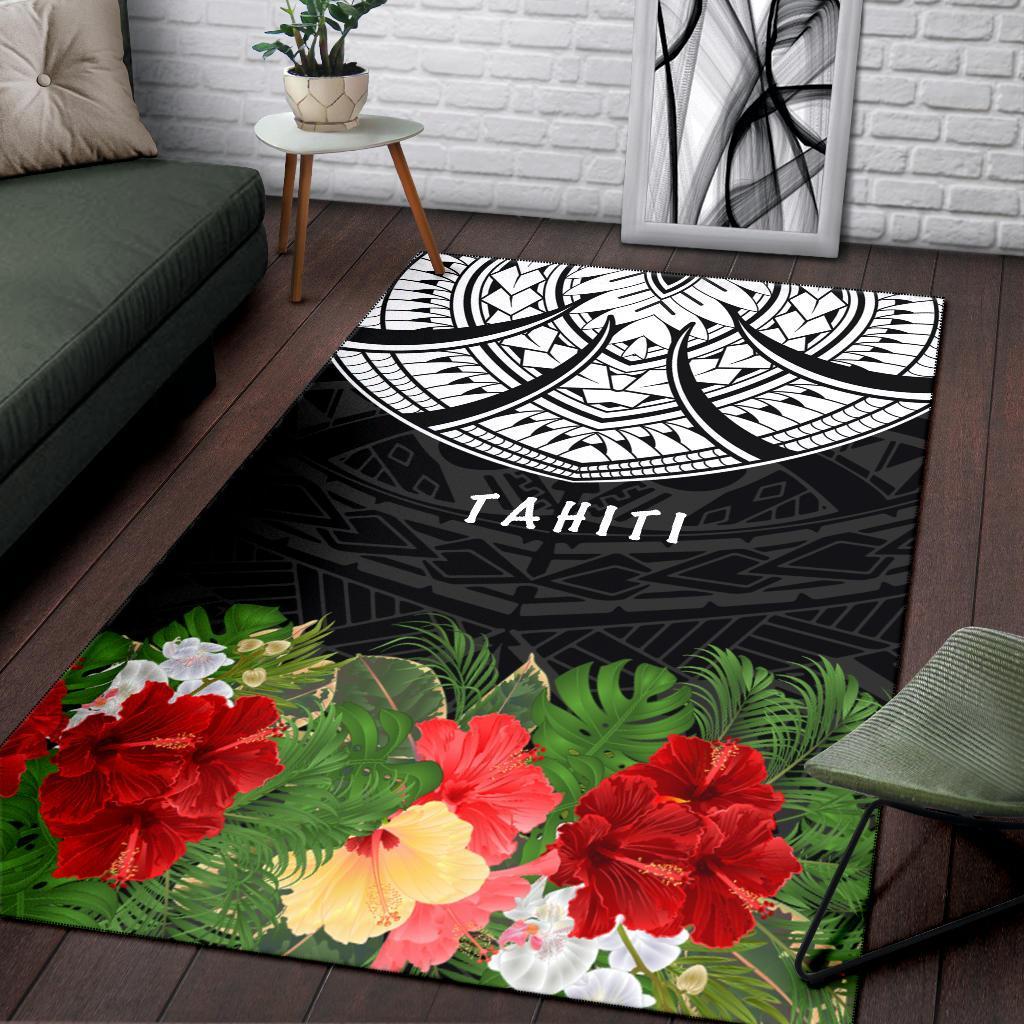 Tahiti Polynesian Area Rug - Ginger Lei Pattern Black - Polynesian Pride