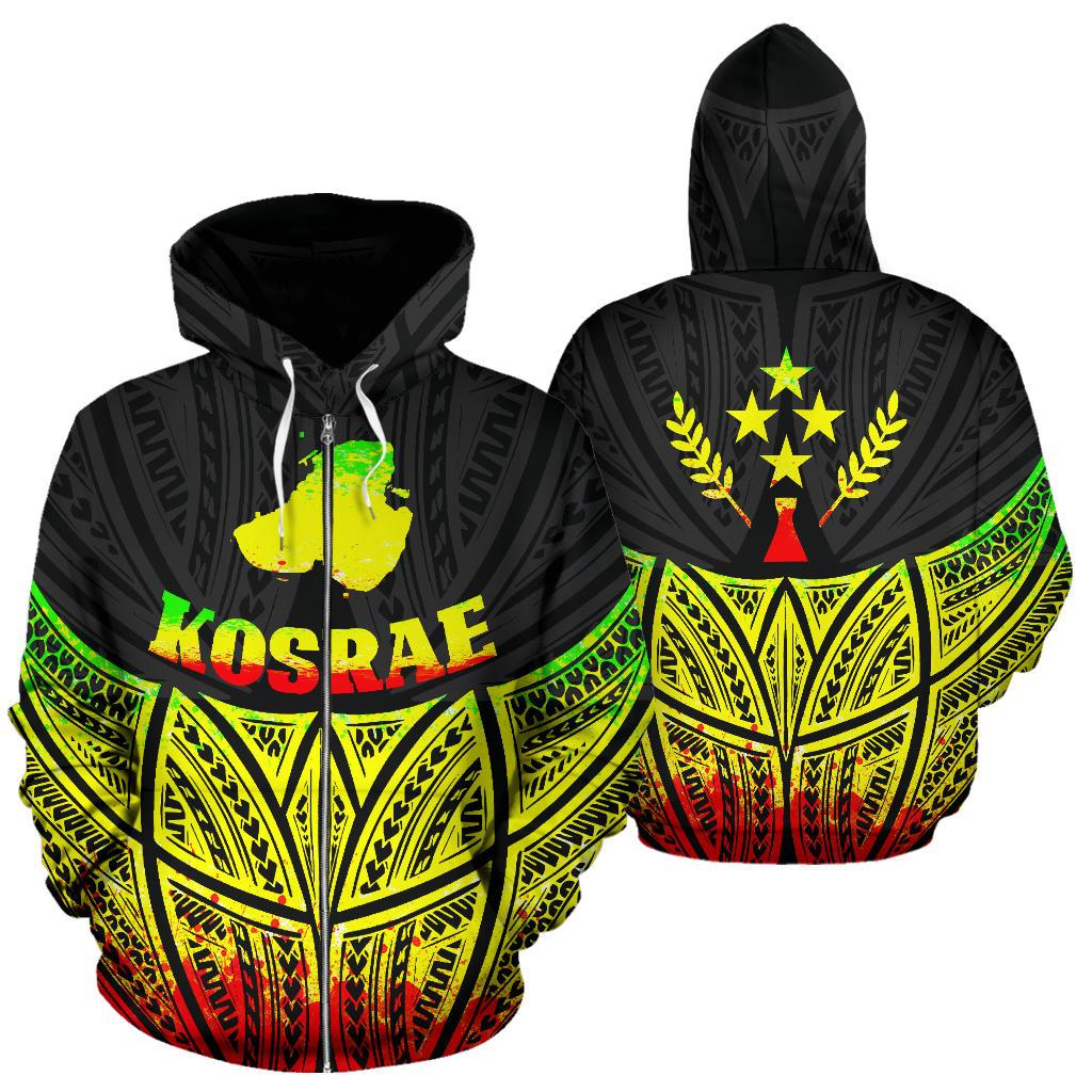 Kosrae Polynesian Zip up Hoodie Reggae Pride Map and Seal Unisex Reggae - Polynesian Pride