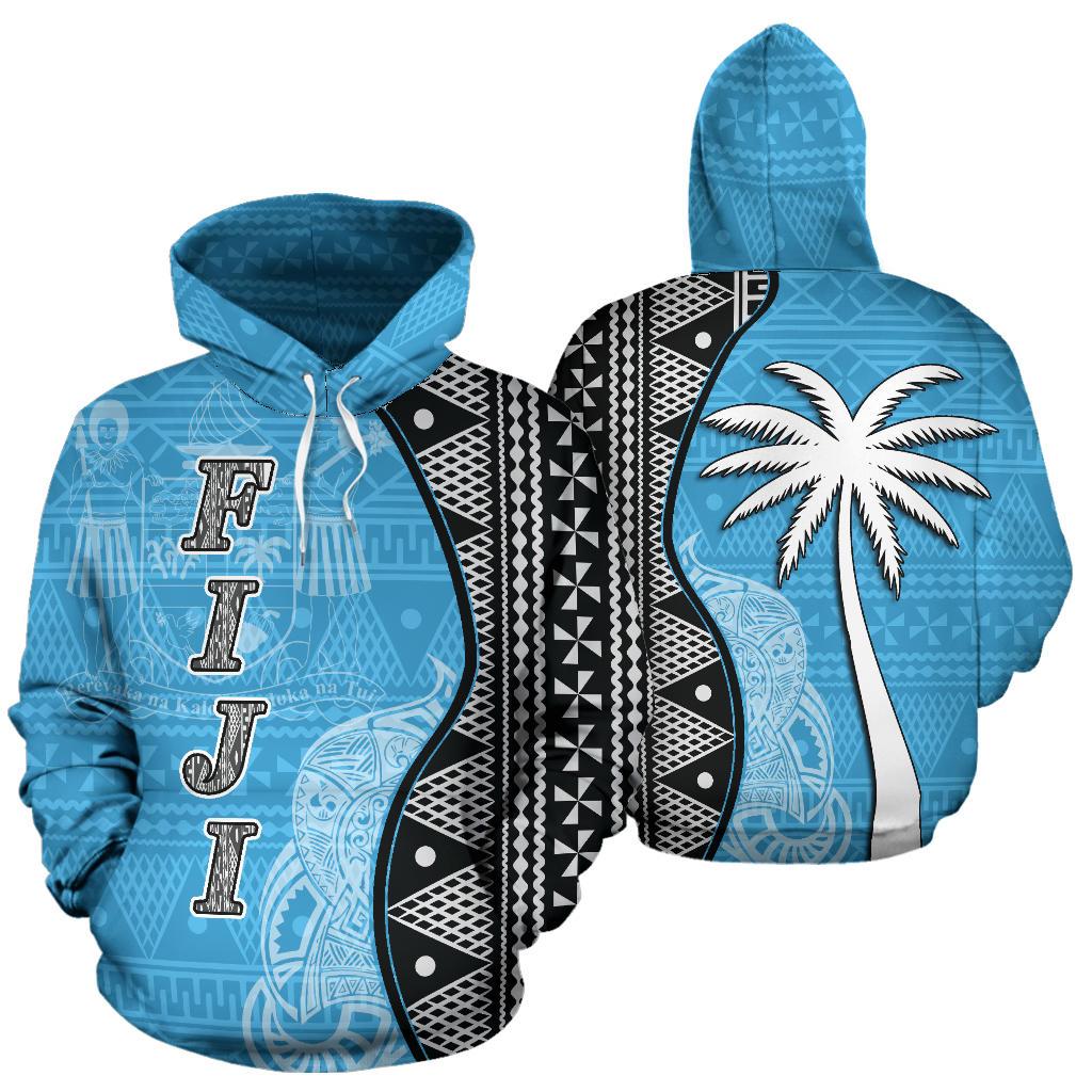 Fiji Polynesian Hoodie Tapa Pattern Coconut Tree Unisex Blue - Polynesian Pride