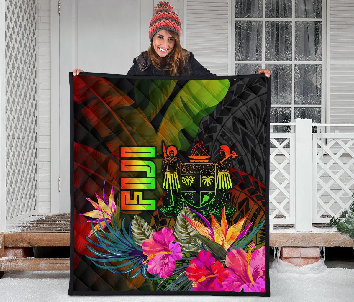 Fiji Polynesian Premium Quilt - Hibiscus and Banana Leaves - Polynesian Pride