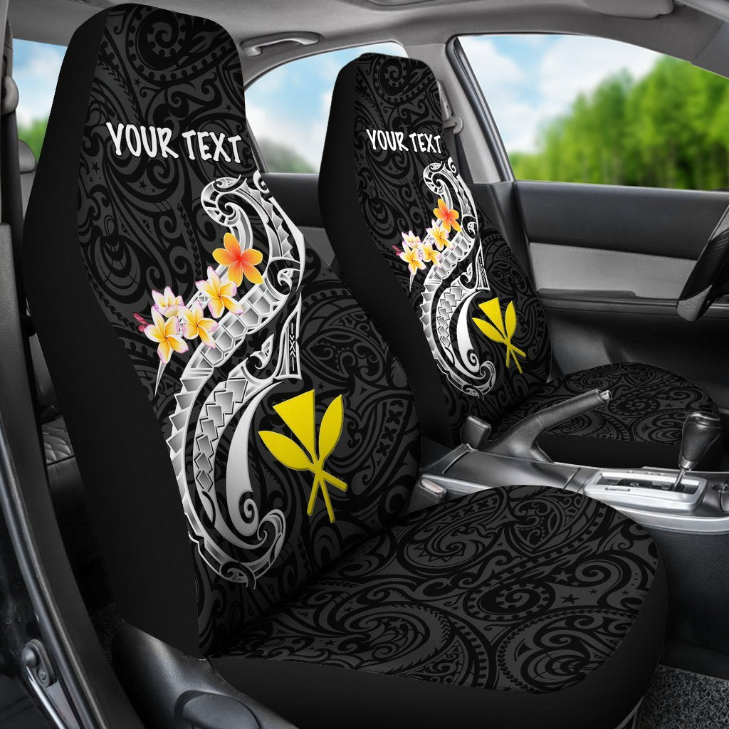 Hawaii Custom Personalised Car Seat Covers - Kanaka Maoli Polynesian Patterns Plumeria (Black) - Polynesian Pride