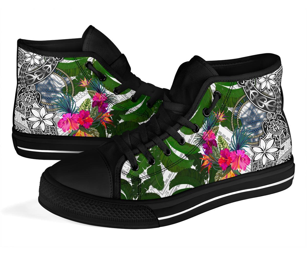 Palau High Top Shoes White - Turtle Plumeria Banana Leaf Crest - Polynesian Pride