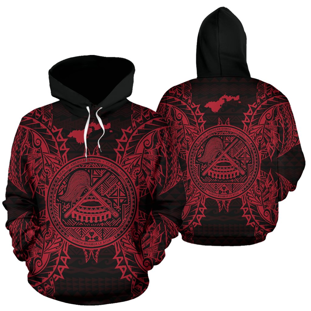 American Samoa Polynesian ll Over Hoodie Map Red Unisex Red - Polynesian Pride