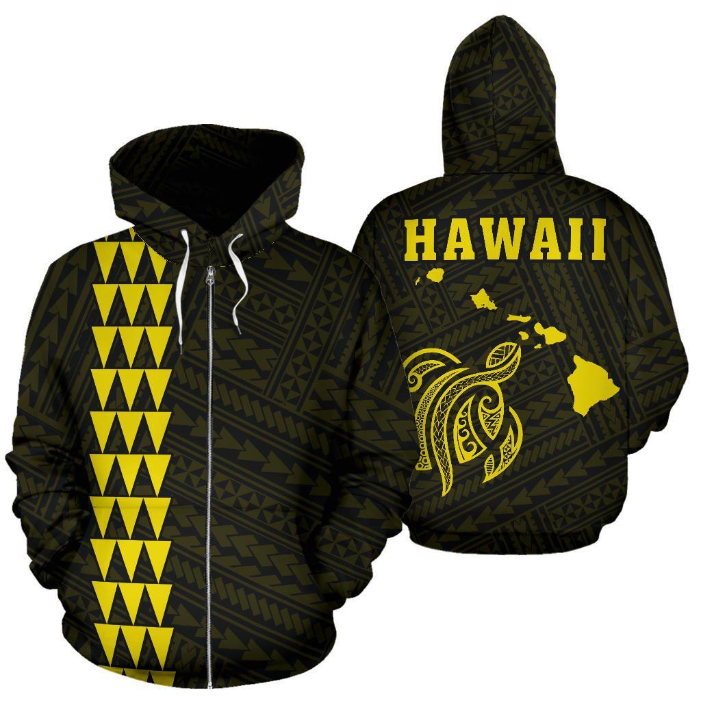 Polynesian Kakau Anchor Hibiscus Hawaii Zip Hoodie Yellow Unisex Yellow - Polynesian Pride